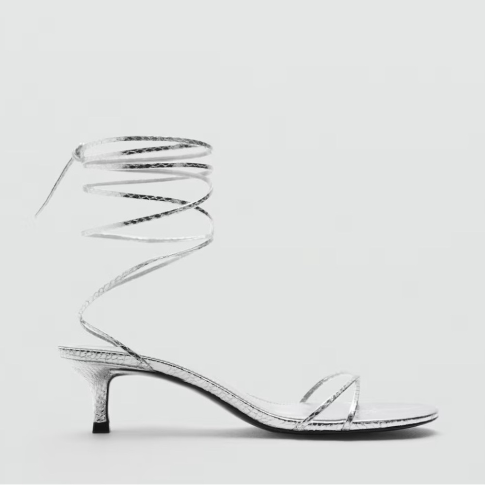 NWT Mango silver strappy heels